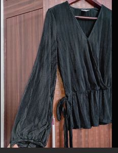 Party Wear Pleated black peplum wrap top