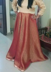 Golden &amp; Maroon Full Partywear Ethnic Gown (44")