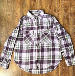Purple Plaid Long Sleeve Button-Up Shirt