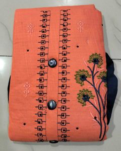 Orange Kurta with Black Embroidery dress material