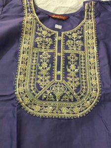 Elegant Purple Kurta with Embellished Neckline