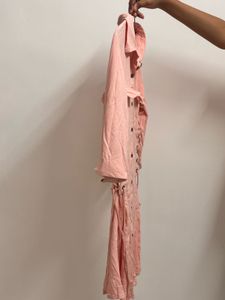 Chic Pink Lace-Up Shirt Dress