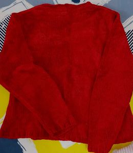 Red Textured Long Sleeve Top