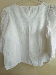 Chic White Embroidered Puff Sleeve Top