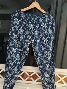 Blue Floral Print Palazzo Pants high waist