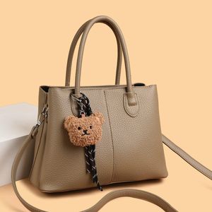 Chic Black Tote Bag with Bear Charm