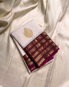 Elegant White &amp; Purple Saree