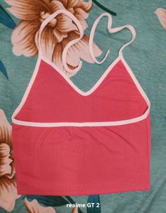Shein Fitted Halter Tie-Up Neck Contrast Top