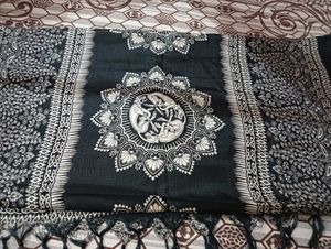 White Black Silk Kalamkari Duppata