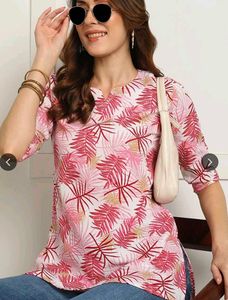 Stylish Pink Leaf Print Kurta