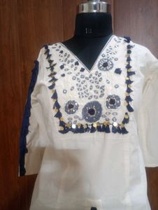 Elegant White Kurta with Blue Palazzo