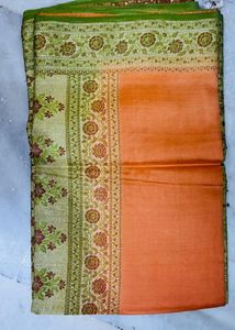 Orange Silk Saree with Green Border