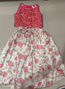 Embroidered Crop Top with Floral Skirt Set