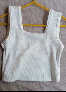 White Ribbed Square Neck Tank Top