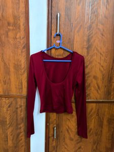Savana Burgundy Open Back Long Sleeve Fitted Top⁠