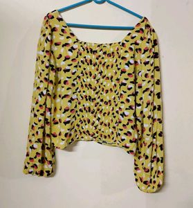 Chic Yellow Leopard Print Long Sleeve Top
