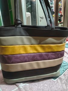 Striped Color Block Tote Bag