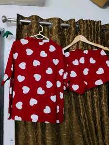 Red Heart Print Pajama Set