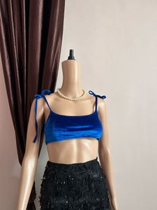 Blue Velvet Tie-Strap Crop Top