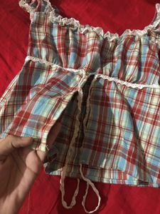 Cute Plaid Off-Shoulder Top
