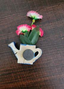 Flower Pot Poly Resin Fridge Magnet Blue Colour