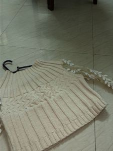 Cream Knit Sweater with Lace Sleeves