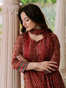 Beautiful Red Printed Kurta Set with Dupatta
