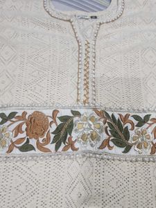 Elegant Cream Lace Kurta Medium Size