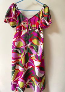Women Printed Tie-Up Neck Dress | Size : XL