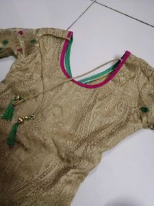 *Beige Jacquard Heavy Embroidered Anarkali Kurta |