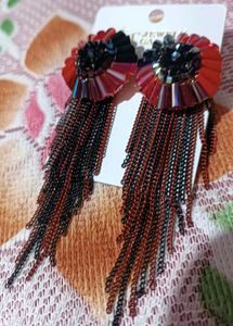 Red Contemporary Drop Earrings