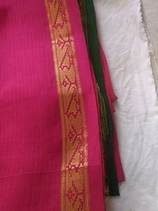 Dark Pink Saree With Green Border