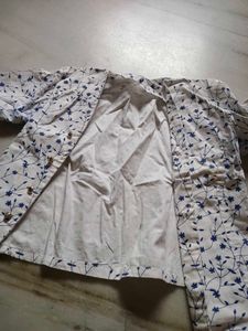 White Kurta with Blue Floral Print