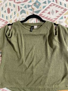 HnM Cold Shoulder Olive green Crop top