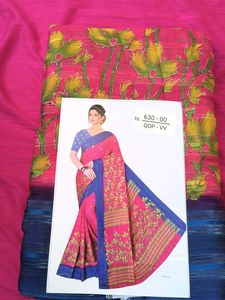 Vibrant Pink & Blue Floral Saree