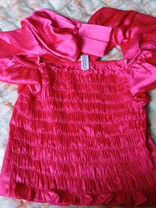 Off-Shoulder Pink Satin Top