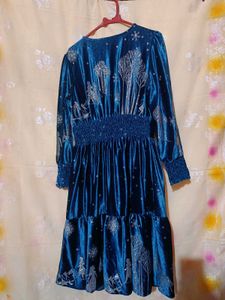 Blue Velvet Print Dress