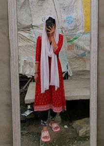 Red Printed Anarkali Kurta set and one dupatta any