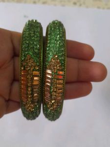 Green &amp; Gold Embellished Bangle Set
