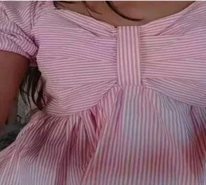 Pink Striped Puff Sleeve Top