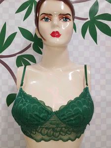 (400)Emerald Green Lace Bra