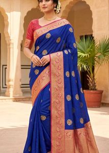 Royal Blue Banarasi Silk Saree with Golden Zari