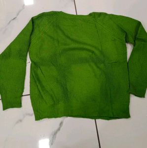 Green Waffle Knit Sweater with Pockets