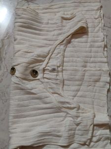 Cream Ribbed Button-Up Sleeveless Top