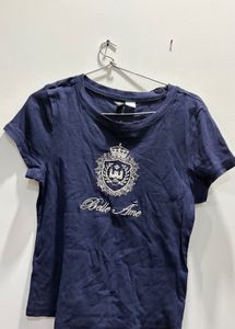 H&M Embroidered Navy fitted T-Shirt
