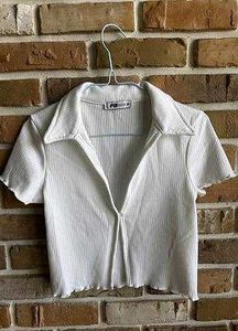 White Ribbed Button-Up Crop Top
