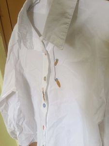 Cute White Button-Up Blouse with Kawaii Details