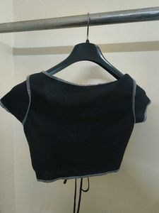 Black Lace-Up Cropped Top