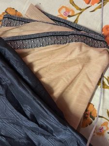 Elegant Beige Saree with Black Border blouse piece
