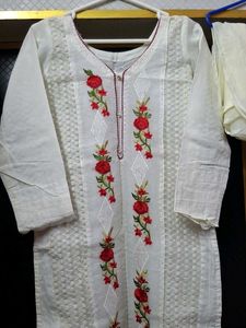 White Kurta With Red Floral Embroidery  🤍♥️